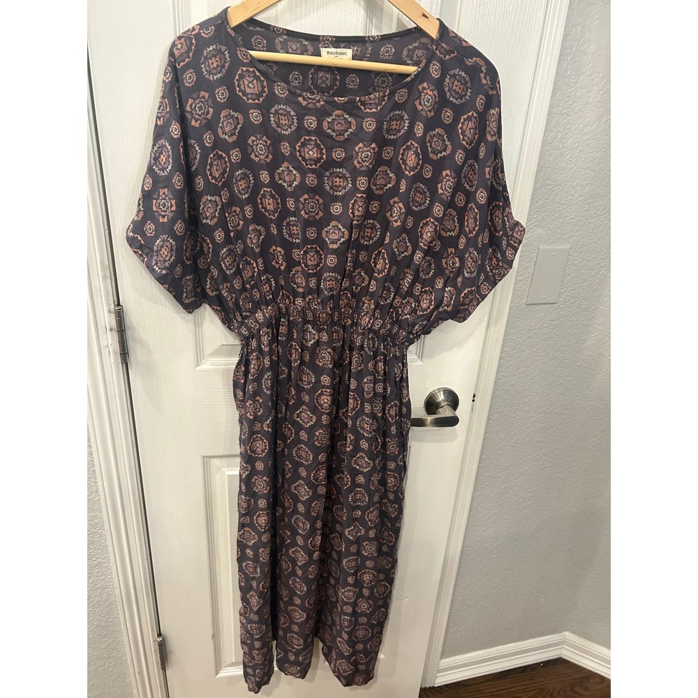 World Market Maxi Dress Purple Geometric Print Elastic Waist Pocket Boho S/M